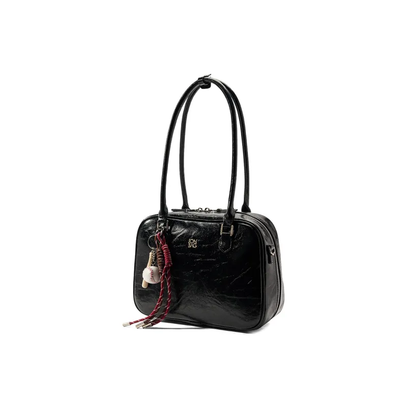 JONBAG Synthetic Leather Boston Bag Shoulder Bag Women's Black Oil Wax/white-2