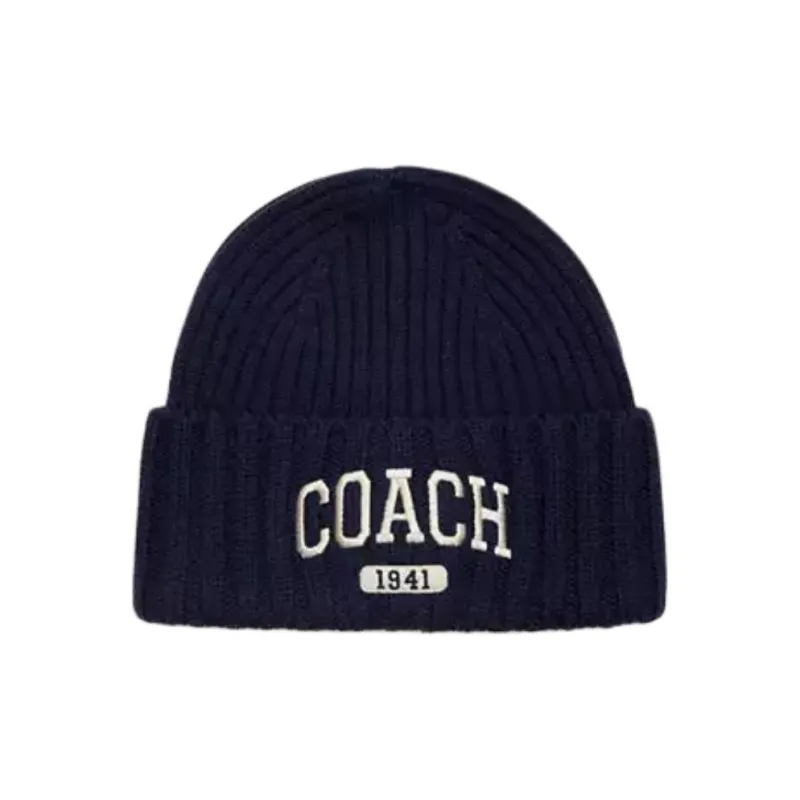 COACH Merino Wool Beanies Unisex Marine Blue-0