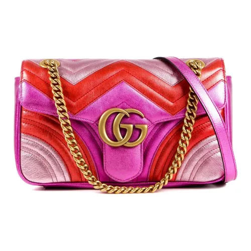 GUCCI Marmont Cow Leather Shoulder Bag Small Size Women's Purple Multicolor