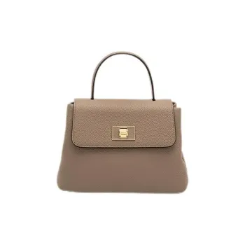 HONGU Cow Leather Handbag Small Size Women's Elephant Gray/Pitch Black