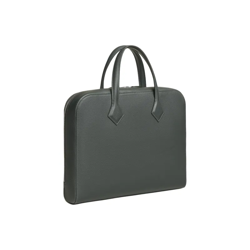 HERMES Victoria Light Evercolor Leather Briefcases Men's Red Forest Green-2