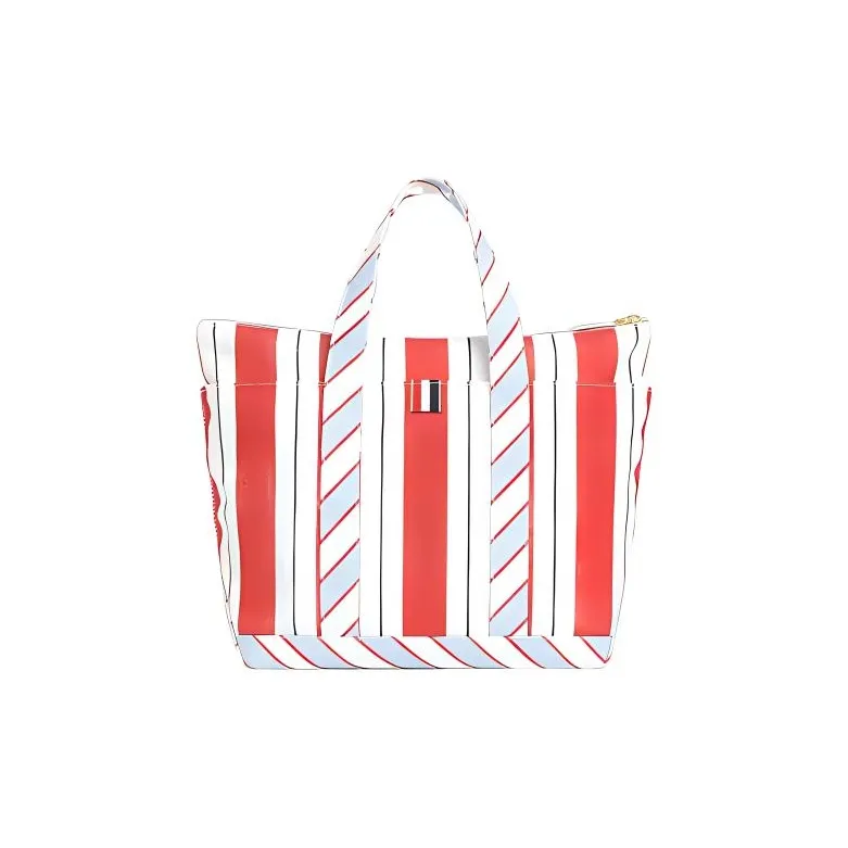 THOM BROWNE Logo Patch Striped Tote Bag-2
