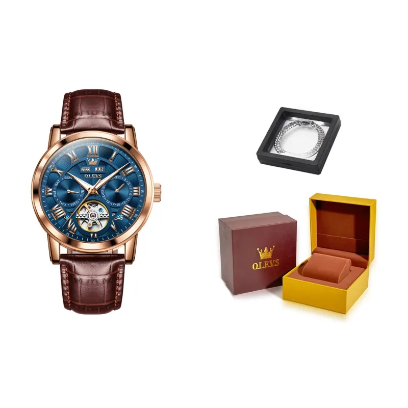 OLEVS Play The Cool Series Automatic Mechanical Movement Leather Strap Watch Men's Watches White Dial-19