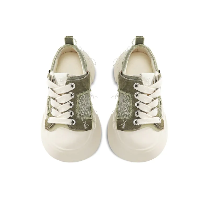 AGE ANGEL MEMENTO Wear-Resistant Height Increasing Low-Top Canvas Shoes Unisex Matcha Green-3