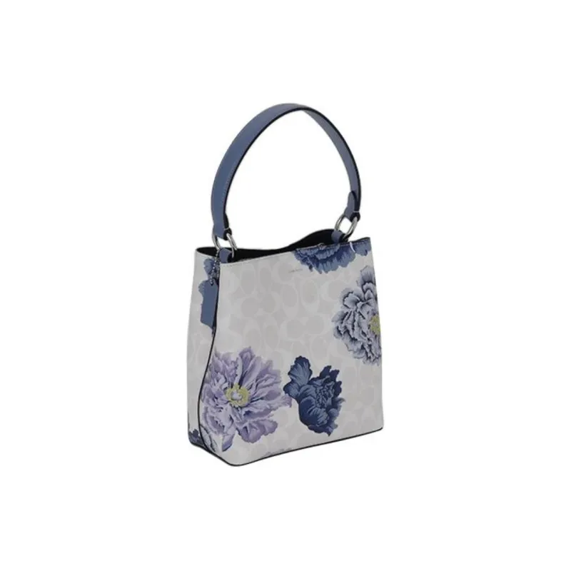 COACH Town Leather Portable One Shoulder Bucket Bag Crossbody Bag Small Size Women's White Purple-4
