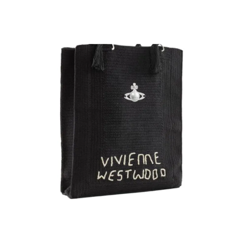 Vivienne Westwood Cotton Tote Bag, Shopping Bag, Shoulder Bag, Handbag Tubas Unisex Black-3