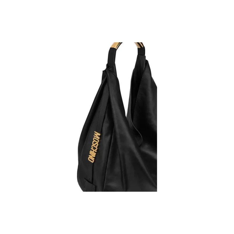 MOSCHINO Sheepskin Handbag Shoulder Bag Large Size Women's Black-3
