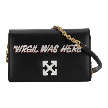 OFF WHITE Jitney 0.5 Quart Motif 'VIRGIL Was HERE' Shoulder Bag Black