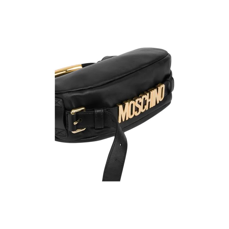 MOSCHINO Sheepskin Shoulder Bag Crossbody Bag Handbag Small Size Women's Black-3