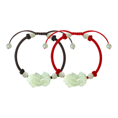 Cuiya Golden Building Hetian Jade Bracelets Pale Greenish White Jade Unisex