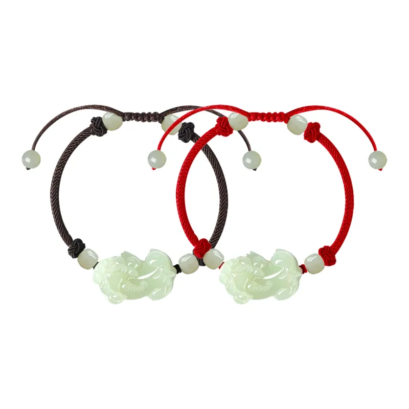 Cuiya Golden Building Hetian Jade Bracelets Pale Greenish White Jade Unisex-0