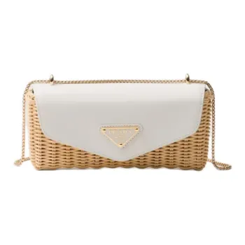PRADA Leather Shoulder Bag Crossbody Bag Mini Women's Tan/White