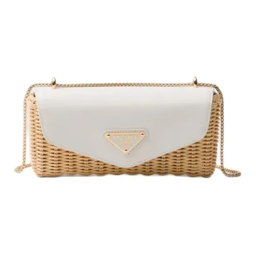 PRADA Leather Shoulder Bag Crossbody Bag Mini Women's Tan/White