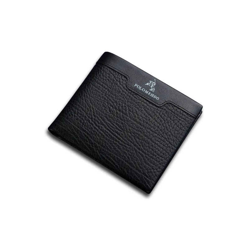 POLOMEISDO Cow Leather Men's Wallet Regular Men's Black Contact Customer Service For Writing A Greeting Card-1