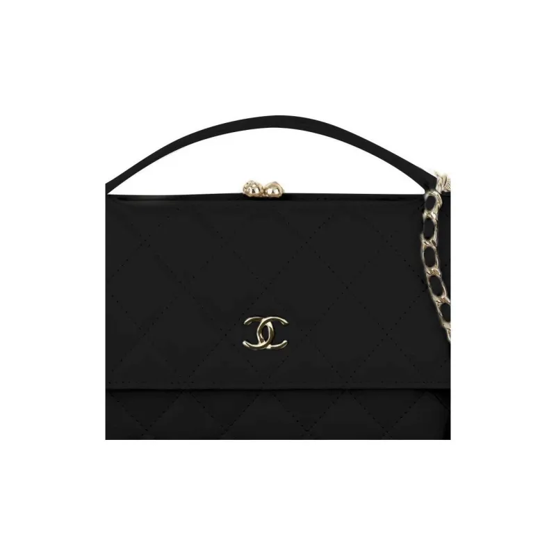 CHANEL Shiny Calfskin With Gold Metal Cell Phone Pouch, Shoulder Bag, Crossbody Bag Women's Black-2