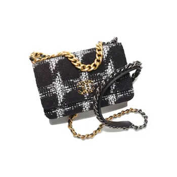 CHANEL 19BagWOC Wool Blended With Soft Woolen Wallet On Chain, Shoulder Bag, Crossbody Bag Regular Women's Black White