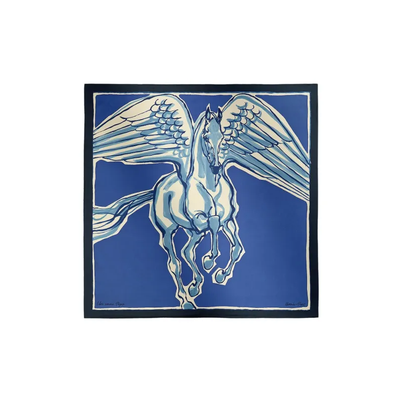 HERMES Mulberry Silk Silk Scarves Women's Marine Blue/Indigo/Cream-0