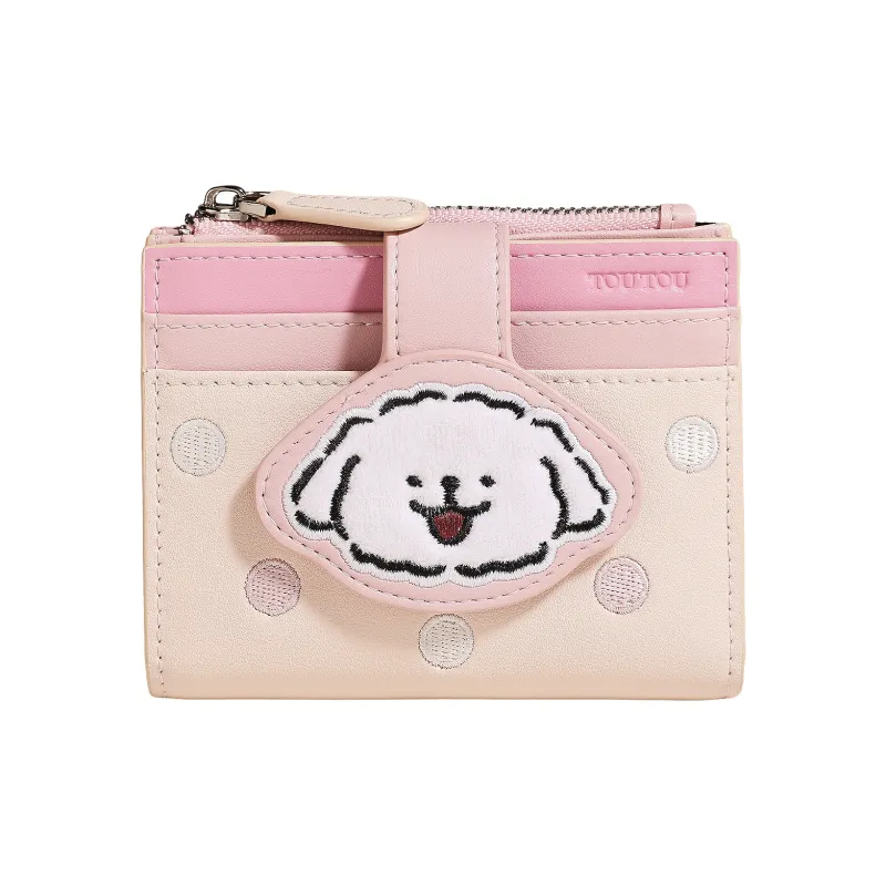 TOUTOU Maltese Collaboration Cow Leather Wallet Regular Women's Strawberry Pink/Milk Tea Apricot-5