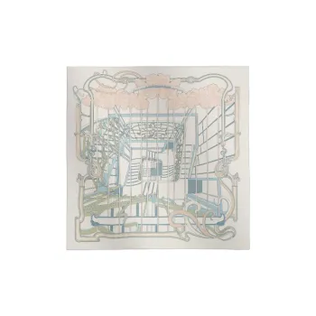 HERMES Mulberry Silk Scarves Women's White/Glacier Blue/Rose