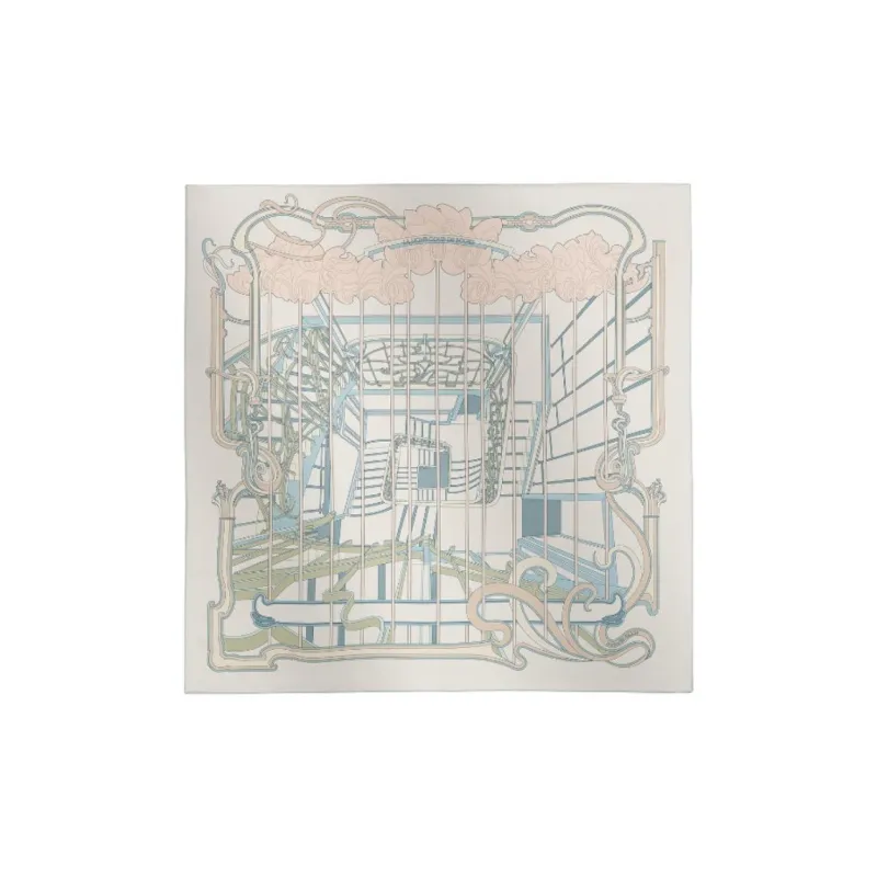 HERMES Mulberry Silk Scarves Women's White/Glacier Blue/Rose-0