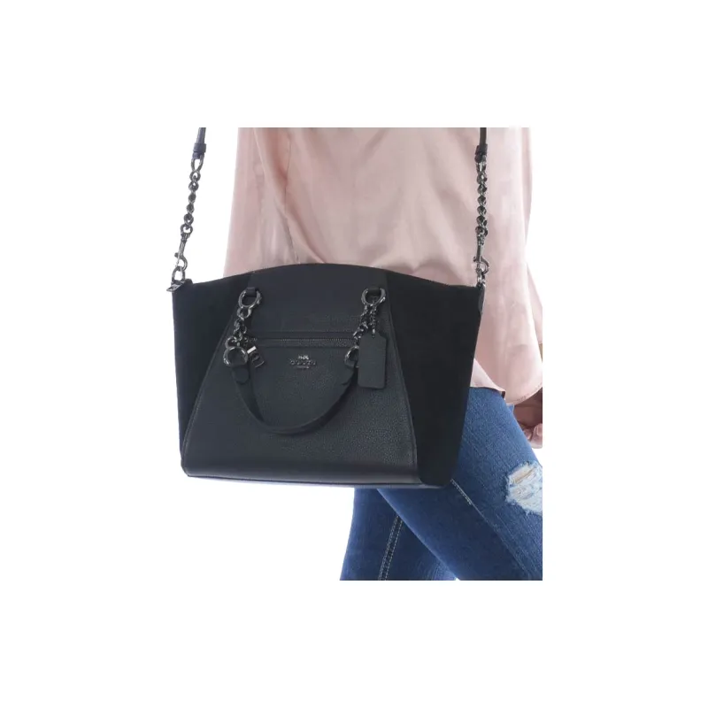 COACH Prairie Cow Leather Tote Bag Shopping Bag Shoulder Bag Handbag Large Size Women's Black-4
