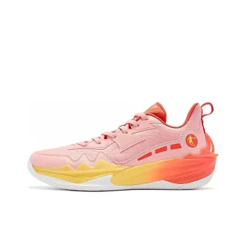 QIAODAN Slip Resistant Rebound Super Light Low Top Basketball Shoes Men's Pink Orange