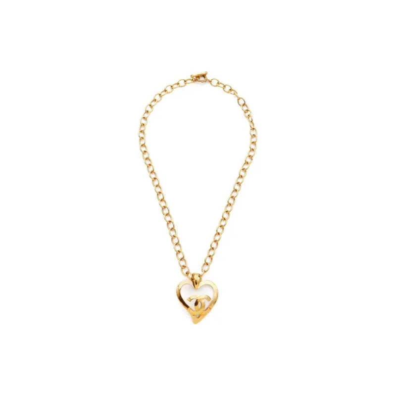CHANEL 1995 Cc Logo Heart Pendant Necklace-1