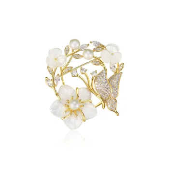 ZANC Eco Friendly Alloy/White Shell/Zircon Brooches Women's
