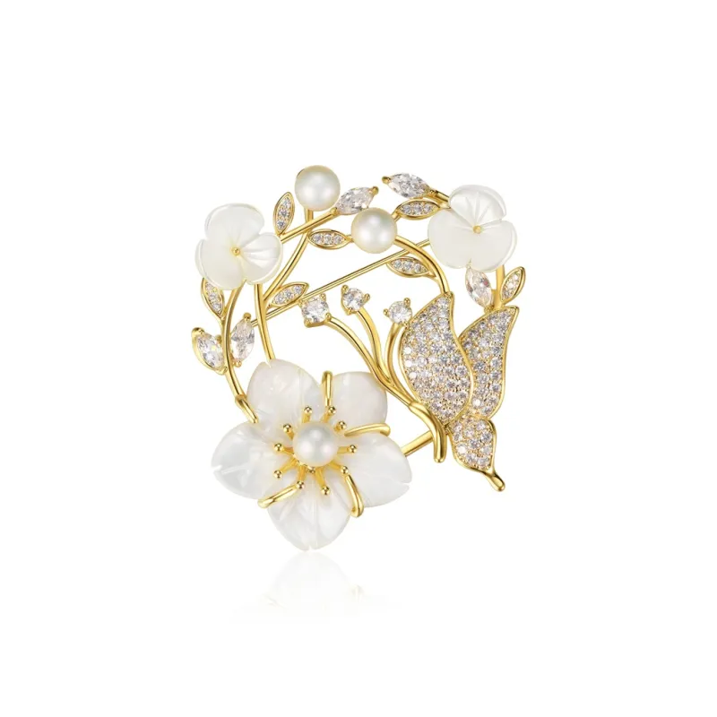 ZANC Eco Friendly Alloy/White Shell/Zircon Brooches Women's-0