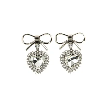 Alessandra Rich Pendant Heart Bow Earrings