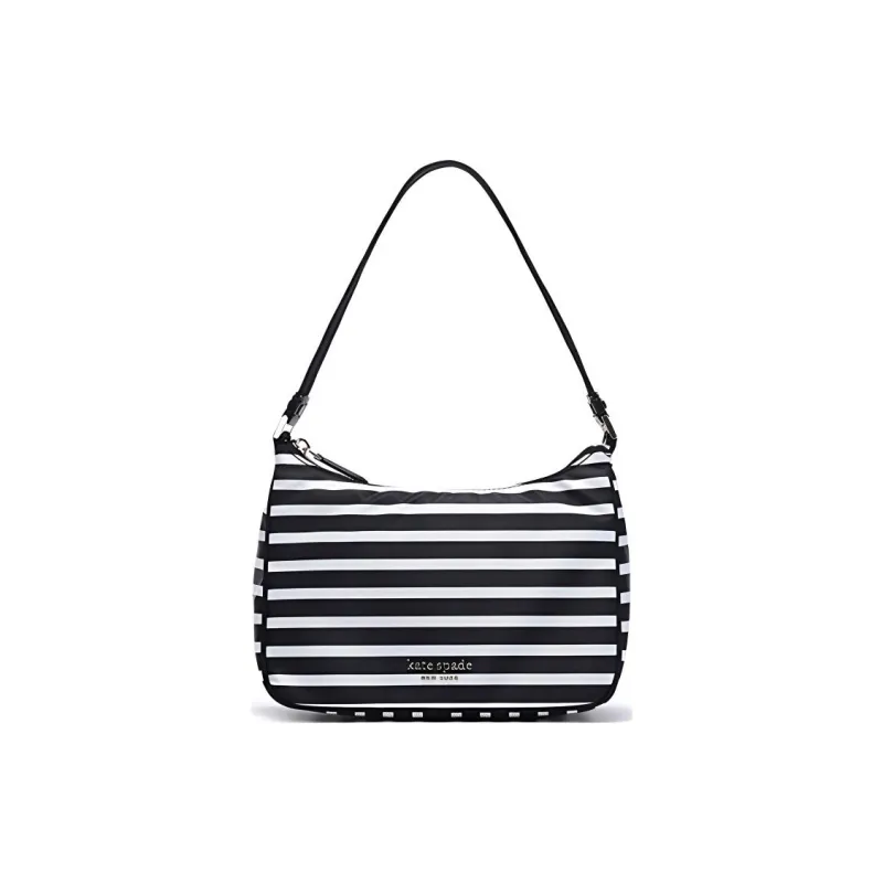 Kate Spade Leather Shoulder Bag Women's Black White Stripes-0