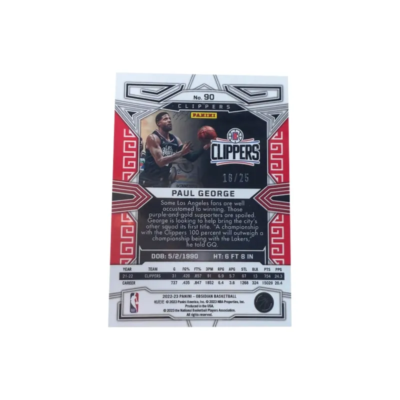 PANINI 2022 2023 Obsidian Paul George Paul George Pickle 25 Mesh Obsidian Sports Cards 1 Pc-1