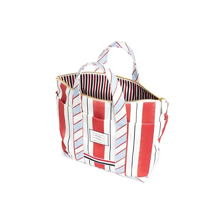 THOM BROWNE Logo Patch Striped Tote Bag-3