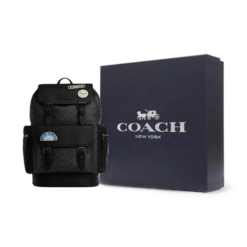 COACH Sprint Cow Leather Patchwork With Artificial Leather Backpack Large Size Men's Charcoal Black-5