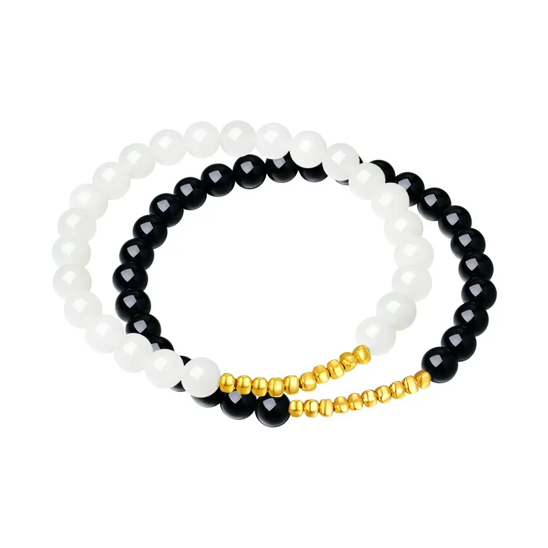 CHOW TAI SENG Agate Advanced Textured Beaded Bracelet Elegant Accessories Men's-10