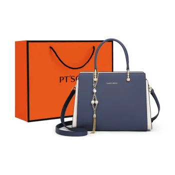 PT'SON Cow Leather With Synthetic Leather Shoulder Bag, Crossbody Bag, Handbag Women's Blue