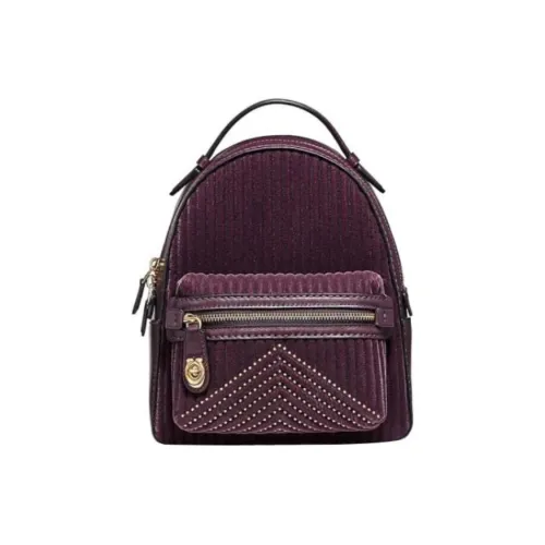 COACH Campus Velvet With Calfskin Backpack Medium Size Women's Purple
