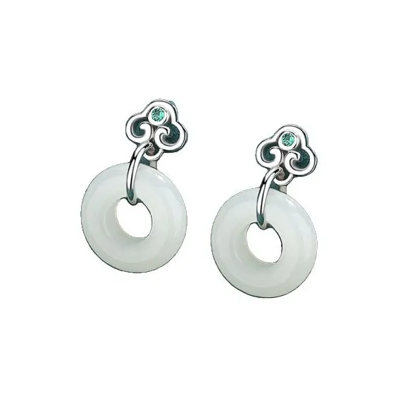 WEITIANXUAN Natural Hetian Jade Earring Pale Greenish White Jade Women's-4