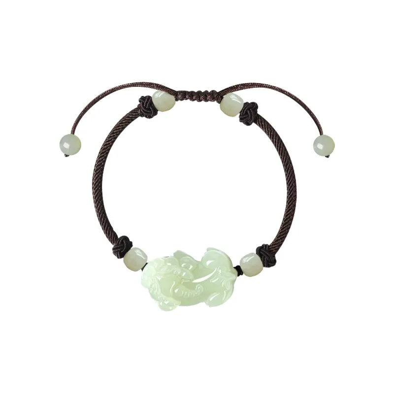 Cuiya Golden Building Hetian Jade Bracelets Pale Greenish White Jade Unisex-4