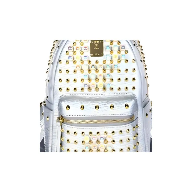 MCM Leather Backpack Women's Silver-2