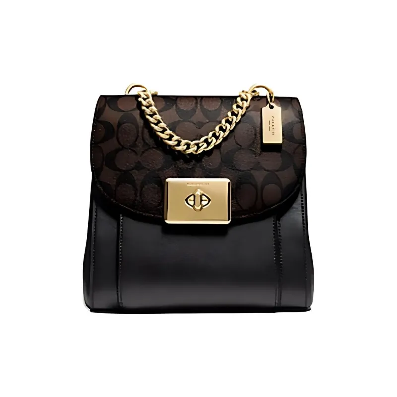COACH Cassidy Canvas With Leather Handbag Shoulder Bag Crossbody Bag Medium Size Women's Black & Brown-0