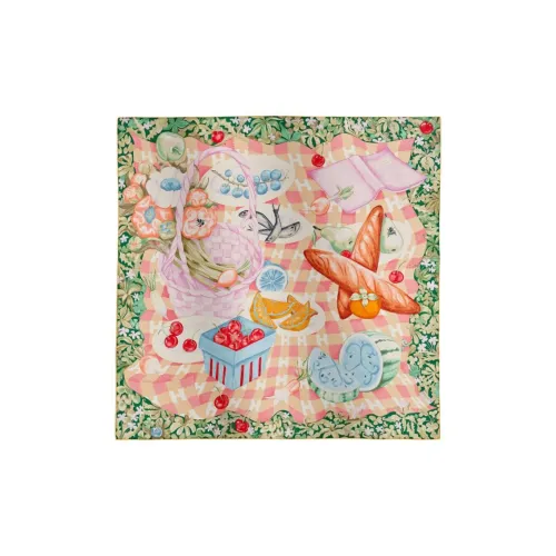 HERMES Mulberry Silk Scarves Women's Green/Yellow/Light Purple