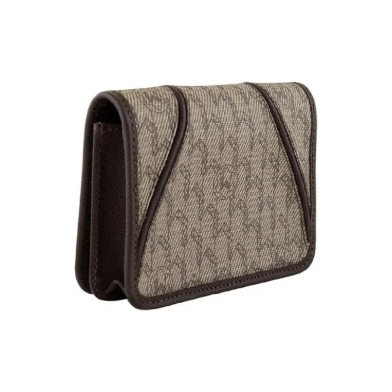 MONTBLANC PVD Coated Fabric Cow Leather Flap Business Card Holder Card Case Card Clip Women's Light Brown-2