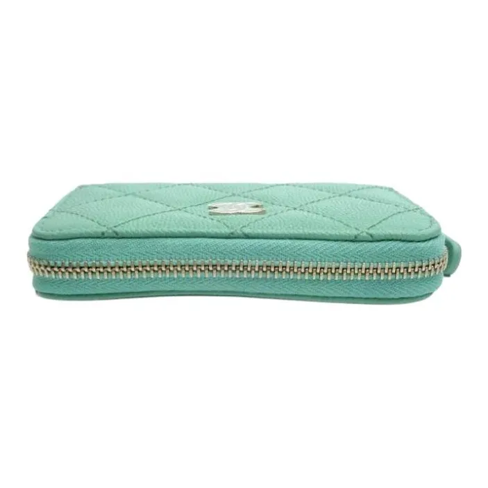 CHANEL Caviar Bright Calfskin Wallet Coin Purse Women's Light Green-4
