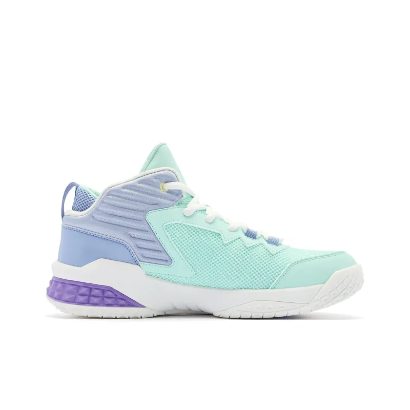 QIAODAN Grinding 1 Cushioning Coverage Anti Twist Support Anti Rollover Mid Top Basketball Shoes Men's Green Purple-1