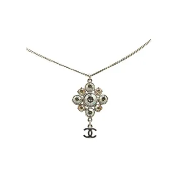 CHANEL 2012 Palladium Plated Cc Crystal Pendant Necklace Costume Necklace