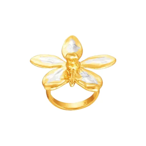 RISIS Pinyan Banyan Orchid, Natural Orchid, Gold Plated Adjustable Size Ring Women's