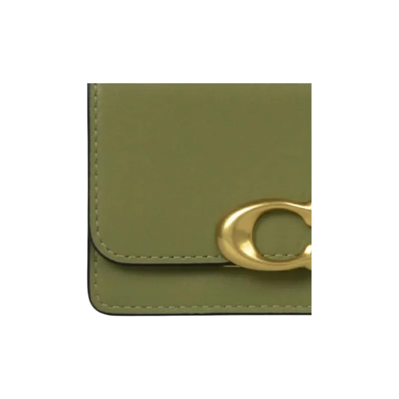 COACH Card Case Calfskin Coin Purses Wallets Women's Olive Green-3