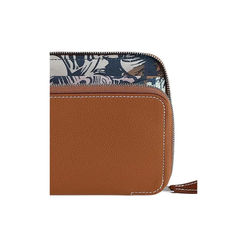 HERMES Silk'In Evercolor Leather With Barenia Calfskin Wallets Coin Purses Women's Gold & Marine Blue & Green-4
