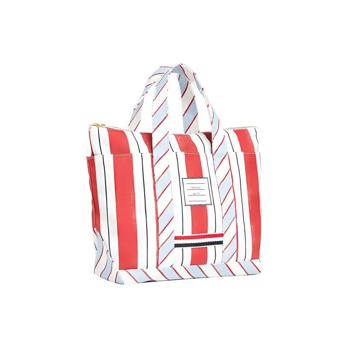 THOM BROWNE Logo Patch Striped Tote Bag-1